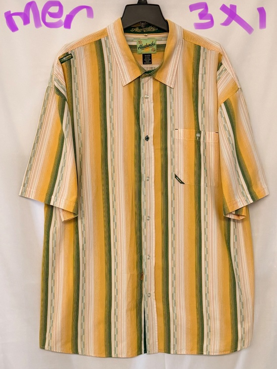 Akademiks Other - Akademiks Short-Sleeve Button-Down Shirt in Yellow, Green & Cream Stripes